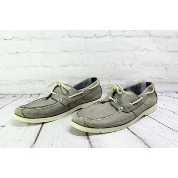 Timberland Earthkeepers Kiawah Bay Gray Leather Moccasin Boat Shoes Size 14 - Picture 2 of 9